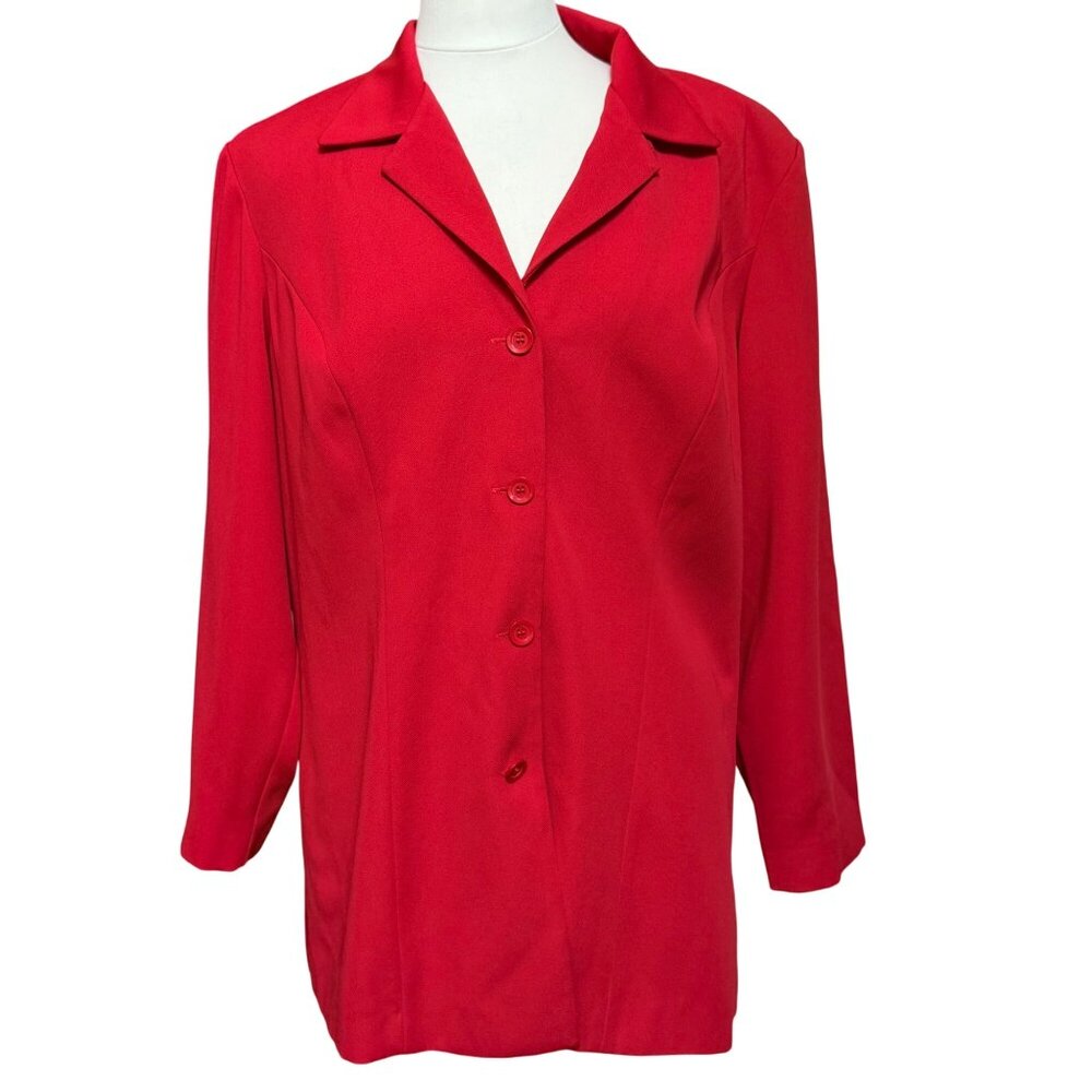 Studio I Womens Red‎ Blazer Long Line Jacket Office Career Capsule Plus Sz 18W